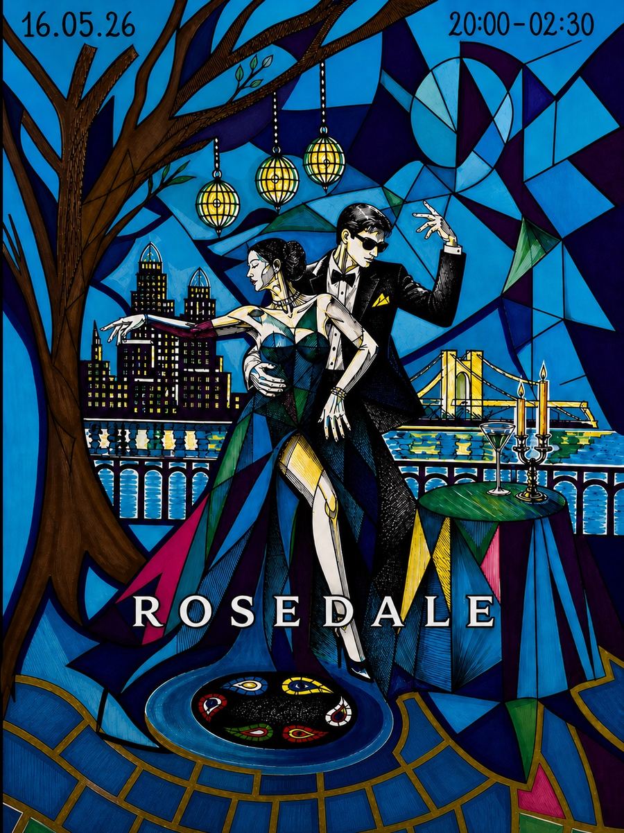 hand-drawn stained-glass tango flyer, may 16 2026